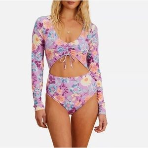 Billabong x The Salty Blonde Small Floral Onepiece Longsleeve Swimsuit NEW